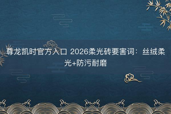 尊龙凯时官方入口 2026柔光砖要害词：丝绒柔光+防污耐磨